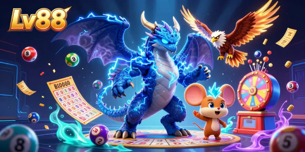 Win big at Lv88 with dynamic 3D casino characters and vibrant gaming elements.