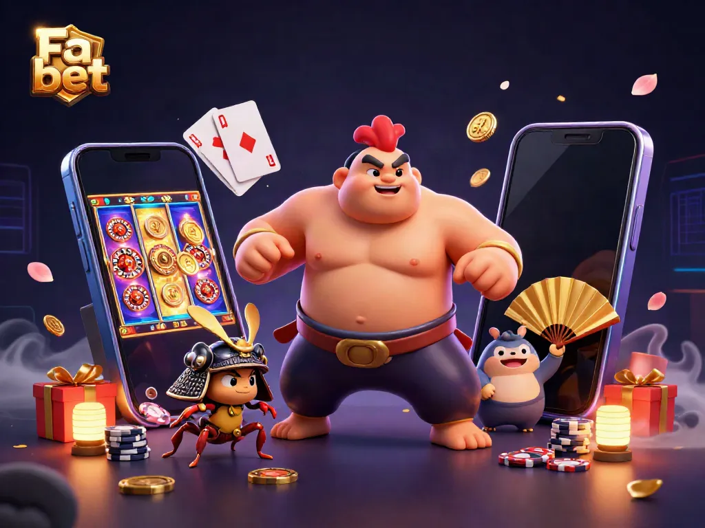 Experience thrilling gameplay with Fa bet featuring a powerful sumo rooster and fierce cricket in a dynamic casino scene.
