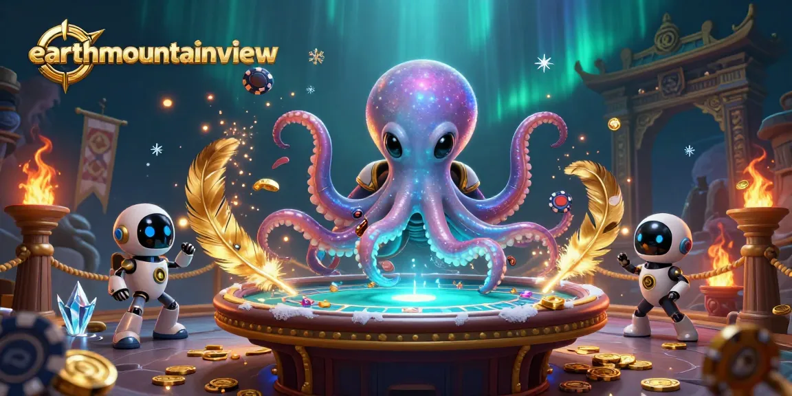 Engage in thrilling online poker adventures with earthmountainview's alien octopus dealer in a vibrant cosmic setting.