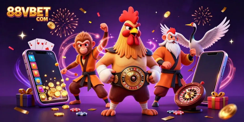 Win big at 88VBET COM with this dynamic 3D casino illustration showcasing fortune and excitement