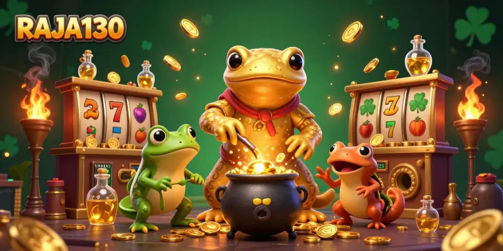 Engage with RAJA130's magical casino world, where gold transforms and slots spin, bringing the thrill to life.