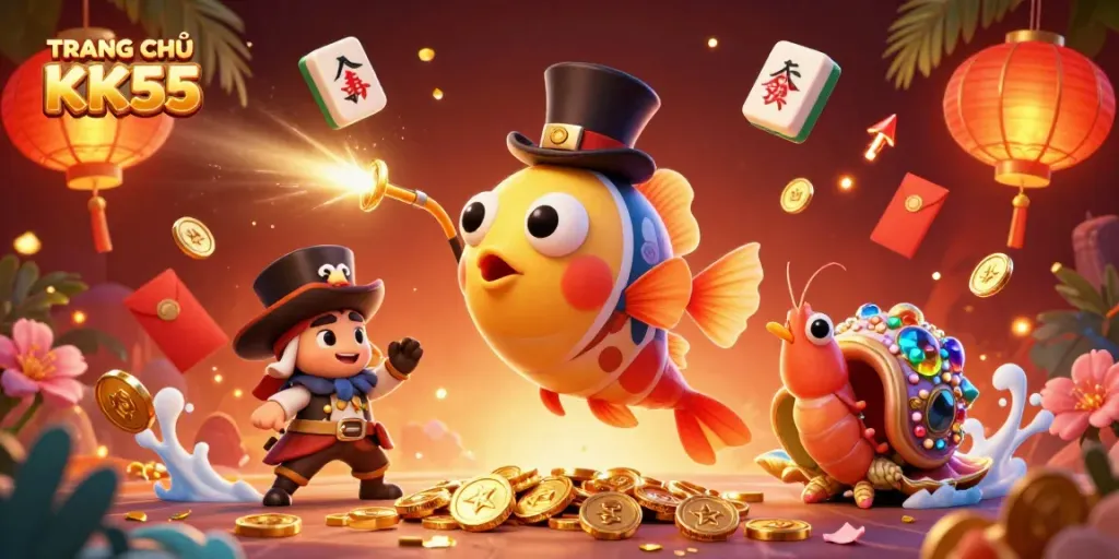 Engage in the ultimate gaming experience at TRANG CHỦ KK55 with captivating underwater characters and glowing treasures.