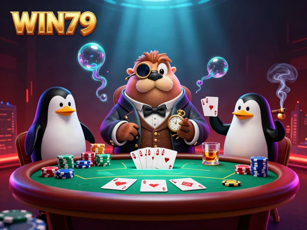 Experience the excitement of WIN79 as poker characters engage in a thrilling underwater game.