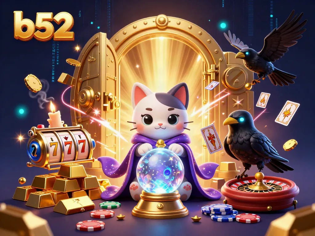 Experience the excitement of b52 gaming with a lively scene featuring mystical characters and dazzling casino elements.