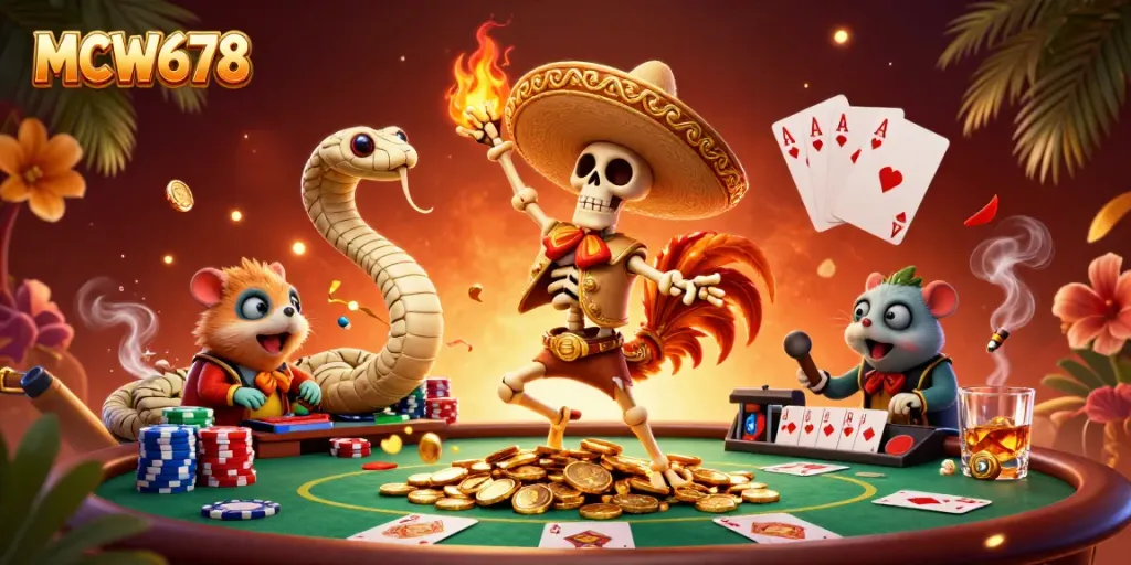 Experience thrilling action with MCW678 in this vibrant casino adventure scene featuring engaging characters.