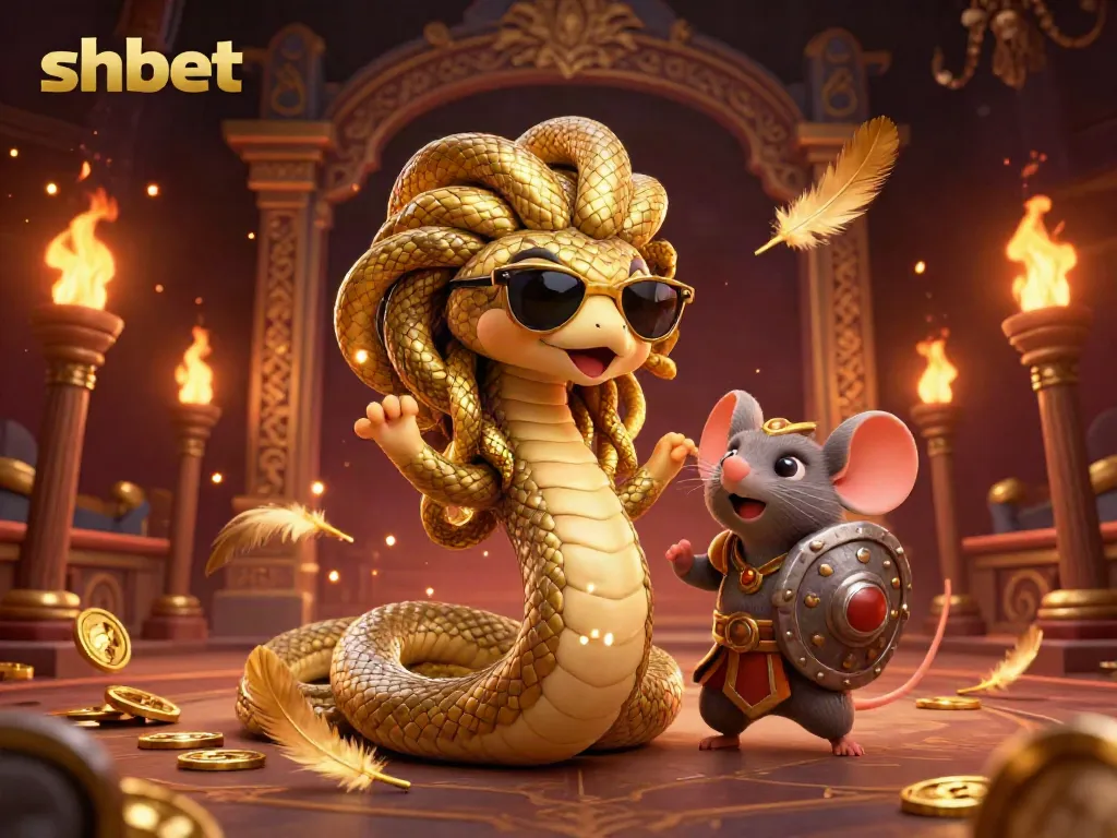 Engage with the vibrant casino scene featuring Medusa and a warrior mouse showcasing the thrilling world of shbet.