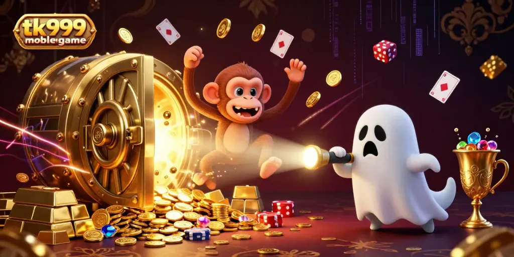 Play exciting games on tk999mobilegame while the mischievous monkey juggles gold coins and treasures.