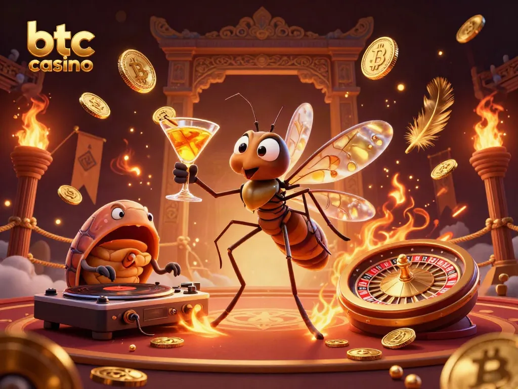 Experience thrilling games at btc casino with vibrant roulette wheels, DJ trilobites, and golden elements