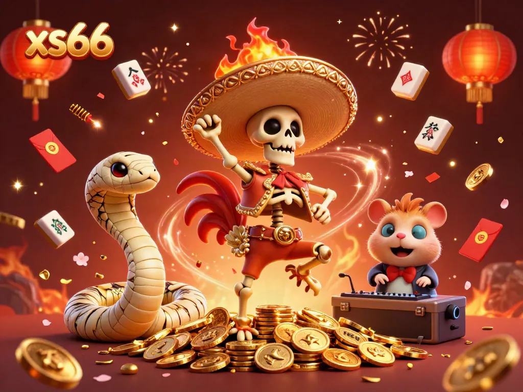 Celebrate big wins with xs66 in this vibrant casino-themed 3D illustration featuring festive characters.