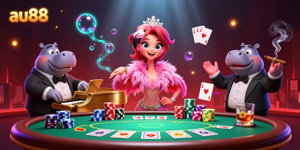 Engage with au88's vibrant casino experience featuring lively characters and dynamic gaming elements.