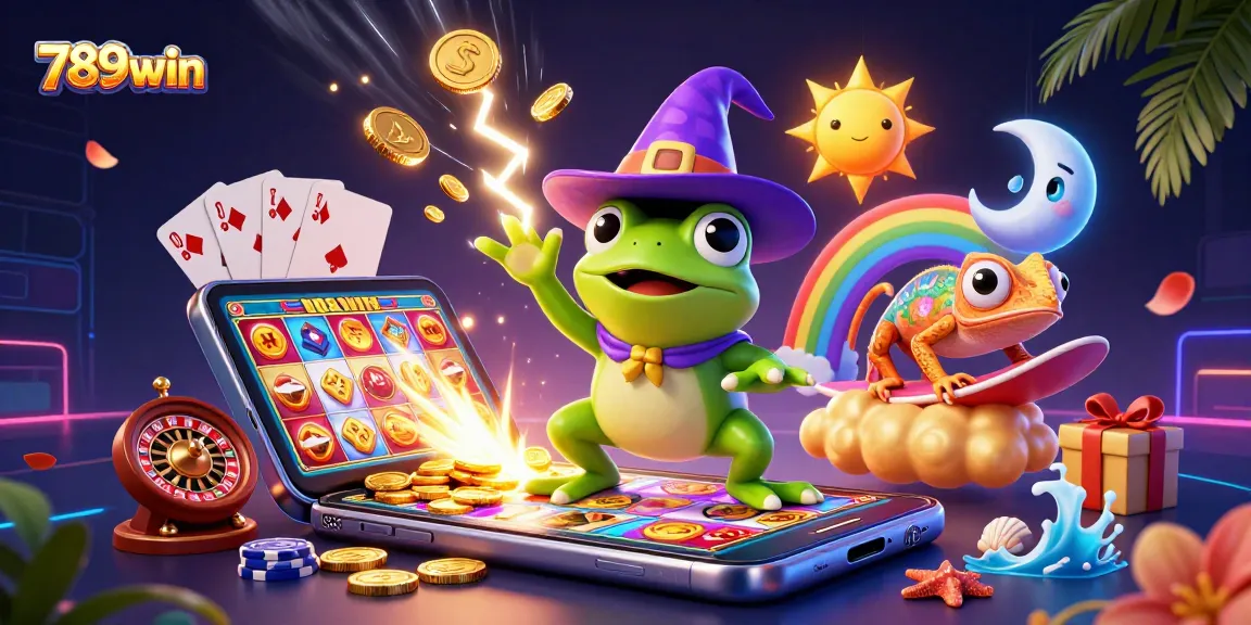 Win big at 789win with a dazzling 3D illustration of a golden coin storm and vibrant casino elements.