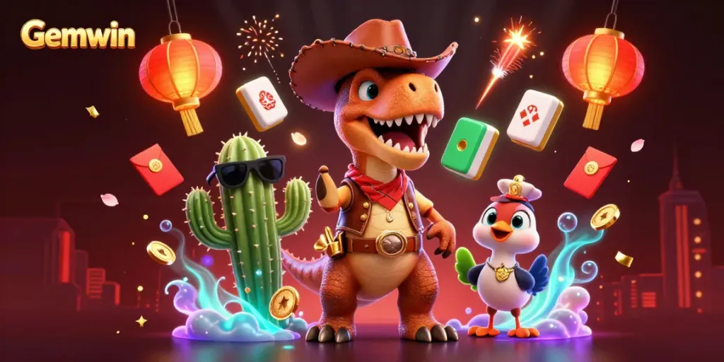 Engage with Gemwin casino adventures featuring cartoon characters and vibrant gaming elements.