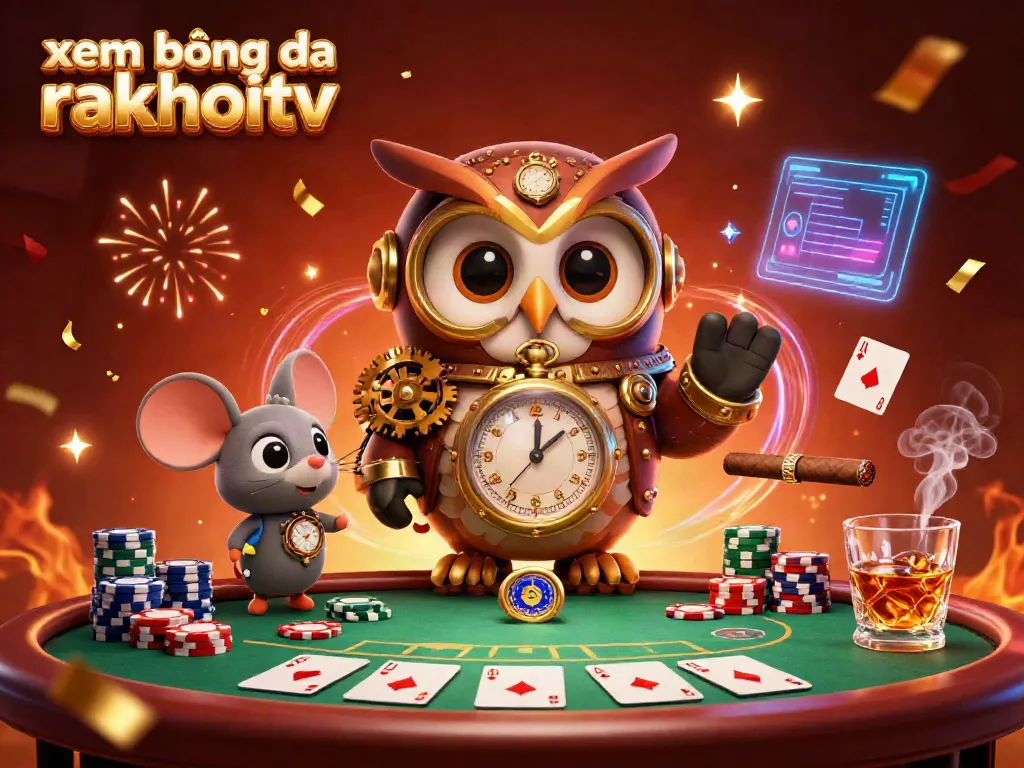 Experience xem bóng đá rakhoitv with this lively casino scene featuring a time-traveling owl and dynamic gambling elements.