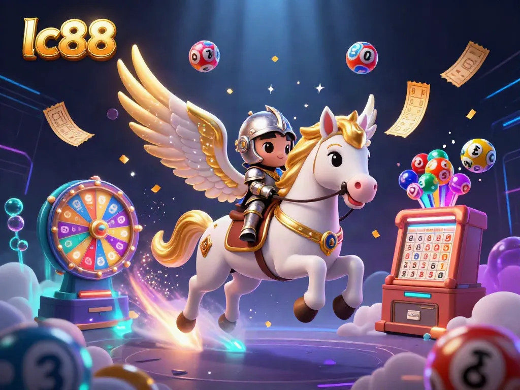 Experience the excitement of lc88 with celestial characters, vibrant casino elements, and a magical scene.