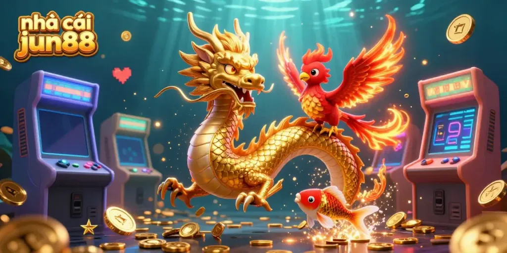 Engage with the excitement of nhà cái jun88 featuring a fierce dragon and vibrant gaming elements.